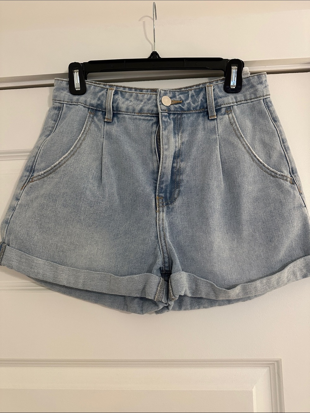 Berthie High-Rise Light Blue Denim Roll-Cuff Women's Shorts